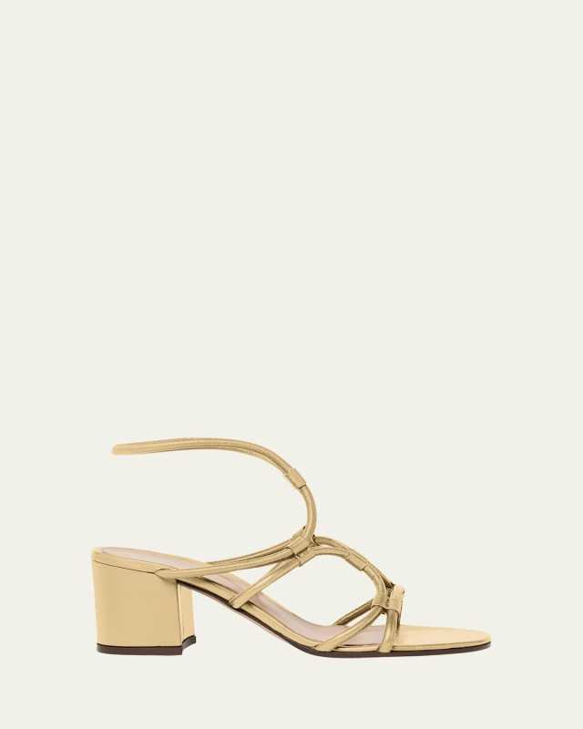 Strappy Metallic Block-Heel Sandals